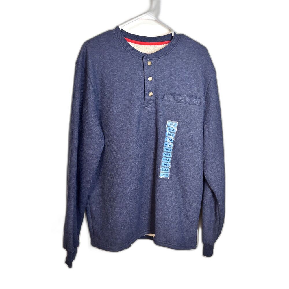 Coleman Men’s Sherpa Lined Henley Pullover NWT Large Navy Indigo Heather